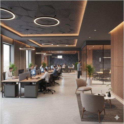 Акустическая отделка опенспейса: панели на стенах и в зонах переговоров Акустические панели для стен в офисе: снижение уровня шума в опенспейсе